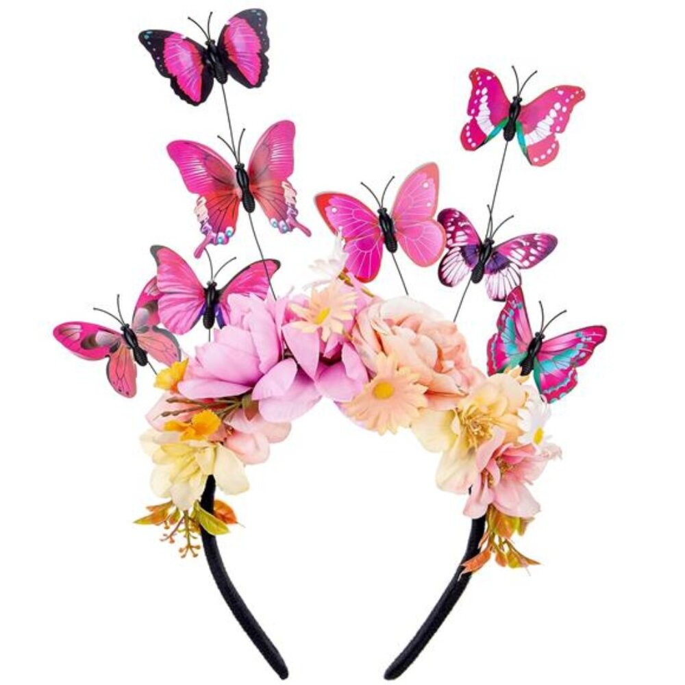 Pink Butterfly Fascinator Headband | Monarch Flower Crown for Women, Tea Party